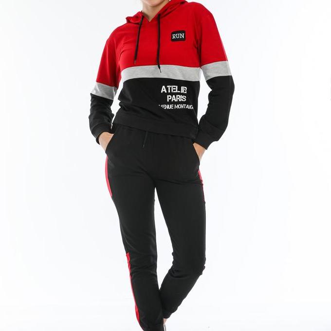 Compleu Dama sport casual rosu compus din hanorac scurt si pantaloni de trening cu talie inalta TND036 image